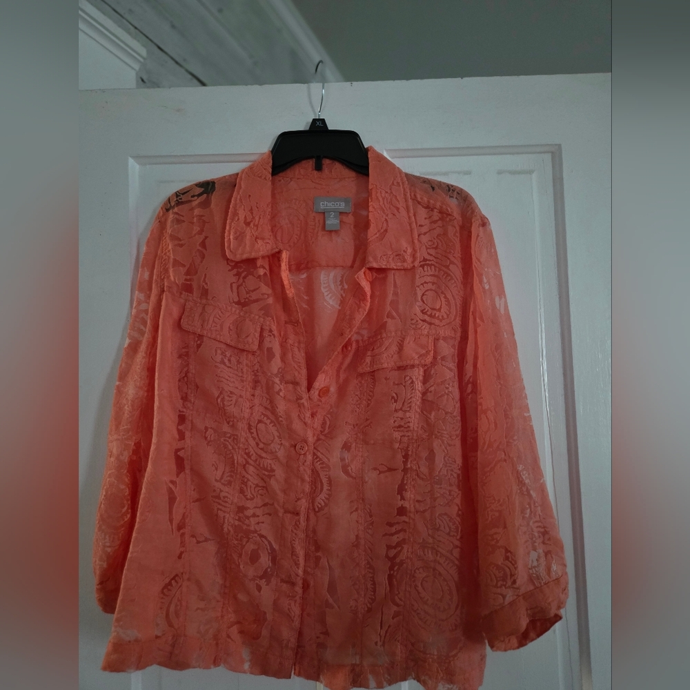 Chico's Vibrant Coral Lace Blouse